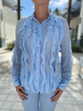 Marc Cain Blouse 320 Sheer Light Blue Long Sleeve