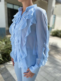 Marc Cain Blouse 320 Sheer Light Blue Long Sleeve