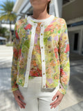 Marc Cain Cardigan 420 - Sheer Floral Yellow Long Sleeve White Trim