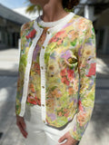 Marc Cain Cardigan 420 - Sheer Floral Yellow Long Sleeve White Trim