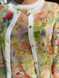 Marc Cain Cardigan 420 - Sheer Floral Yellow Long Sleeve White Trim