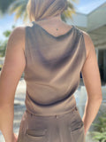 Nouvelle Paris Cowl Neck Dorian Brown Sleeveless Top