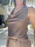 Nouvelle Paris Cowl Neck Dorian Brown Sleeveless Top