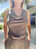 Nouvelle Paris Cowl Neck Dorian Brown Sleeveless Top