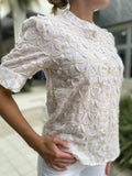 0039 Italy Zeta Patch Blouse Floral Embroidery Ivory Cream