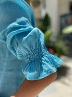Finley Miller Dress Cross Dye Linen Caribbean Blue