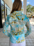 Finley Andie Boyfriend Shirt Seaweed Print Teal Multi