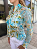 Finley Andie Boyfriend Shirt Seaweed Print Teal Multi