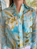Finley Andie Boyfriend Shirt Seaweed Print Teal Multi