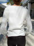 Leo Ugo Top MW602 Off White Flower Pattern Stud on Sleeve