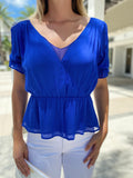 Ecru Aniston Wrap Top Cobalt