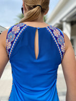 Hale Bob Sleeveless Dress Blue  - Floral Diamond Pattern Print