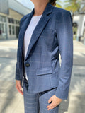 Ecru One Button Blazer with Embroidery - Blue Pinstrip Jacket
