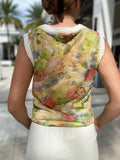 Marc Cain Top 420 3 Floral Sheer Sleeveless Yellow Blouse