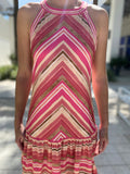 Hale Bob Sleeveless Striped Dress Coral