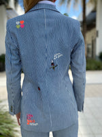 Vilagallo Blue Strip Jacket Heather Emb Denim Raya