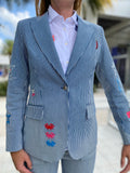 Vilagallo Blue Strip Jacket Heather Emb Denim Raya