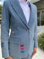 Vilagallo Blue Strip Jacket Heather Emb Denim Raya