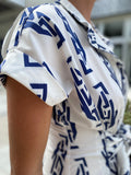 Finley Rocky Dress Greek Key Jacquard White/Navy