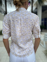 0039 Italy Zeta Patch Blouse Floral Embroidery Ivory Cream