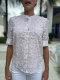 0039 Italy Zeta Patch Blouse Floral Embroidery Ivory Cream