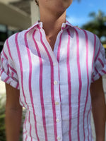 Finley Roll Sleeve Camp Shirt Bold Stripe White/Pink