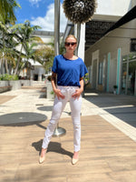 Goldie Mariana's Crop with Ruched Shoulder Estate Blue with String Accent