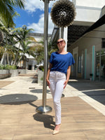 Goldie Mariana's Crop with Ruched Shoulder Estate Blue with String Accent