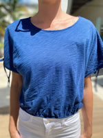 Goldie Mariana's Crop with Ruched Shoulder Estate Blue with String Accent