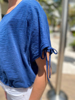 Goldie Mariana's Crop with Ruched Shoulder Estate Blue with String Accent