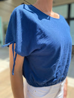 Goldie Mariana's Crop with Ruched Shoulder Estate Blue with String Accent