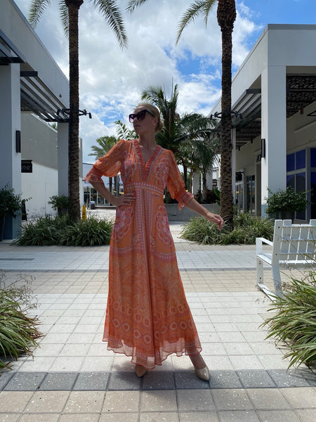Hale Bob V Neck Dress Maxi Orange ORA