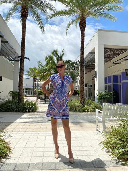 Hale Bob S/S Dress NAV Class Blue Paisley Print