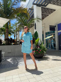 Finley Miller Dress Cross Dye Linen Caribbean Blue