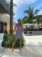Hale Bob V Neck Dress Short Black & Blue Pattern
