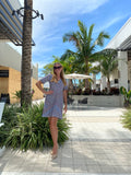 Hale Bob V Neck Dress Short Black & Blue Pattern