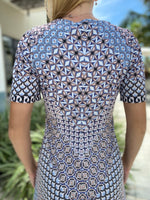 Hale Bob V Neck Dress Short Black & Blue Pattern