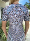 Hale Bob V Neck Dress Short Black & Blue Pattern