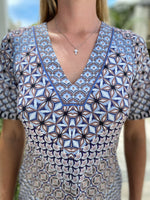 Hale Bob V Neck Dress Short Black & Blue Pattern