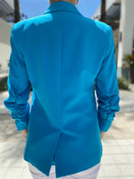 Estelle and Finn Ruched Sleeve Jacket Turquoise