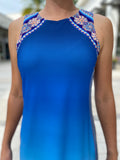 Hale Bob Sleeveless Dress Blue  - Floral Diamond Pattern Print