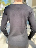 Leo Ugo Top BH941 Black Sweater  Mesh V Neck Black Stud Detail