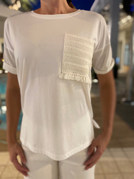 Leo & Ugo Crochet Pocket T-Shirt Off White