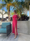 Susana Monaco Strapless Overlay Slit Dress Hibiscus