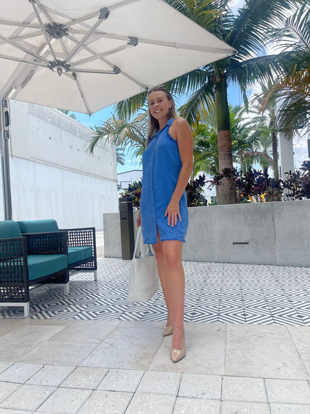 Maven West Sleeveless Button Down Dress Star Blue