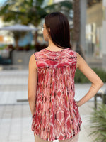 Tie Front Shirred Sleeveless Blouse Blossom