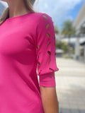 D’Exterior Straight Dress with 3/4 Sleeves Fushia