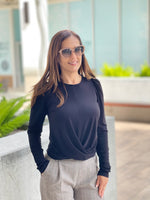 Black Puff Sleeve Drape Top