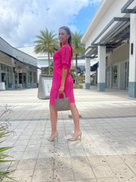 D’Exterior Straight Dress with 3/4 Sleeves Fushia