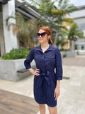 3/4 Sleeve Button Down Press Navy